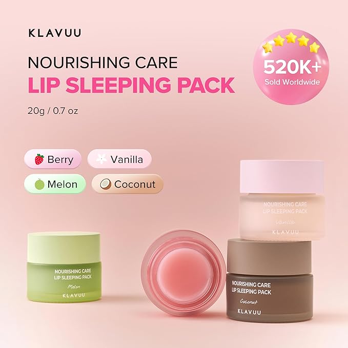 Klavuu Lip Mask Set (2PCS) – Overnight Deep Hydrating Korean Lip Balm Treatment for Very Dry, Chapped Lips | Lip Lightening & Plumping with Instant Hydration | Gentle Exfoliating (Berry & Vanilla)