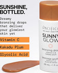 Pacifica Sunny Glow Liquid Face Bronzer Drops - Face Makeup Bronzing For Face & Cheeks for Instant Sun-Kissed Glow - Vitamin C & Glycolic Acid Infused Liquid Bronzer Illuminating Highlighting Clean