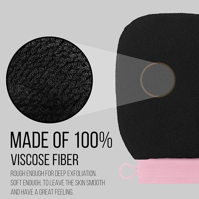 Valitic Exfoliating Glove Body Scrubber - Exfoliating Mitt Dead Skin Remover, Shower Face and Body Exfoliator - Korean Style Skin Scrubber Washcloth - Spray and Self Tan Remover, 1 Black with Pink