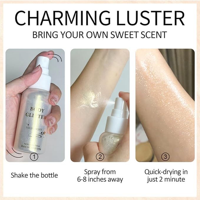 MAEPEOR Body Glitter Spray 4 Colors Quick-Drying and Non-Sticky Body Glitter Spray Moisturizing Bronze Body Shimmer for Face Hair Body (80ML, 02 Rose Gold)