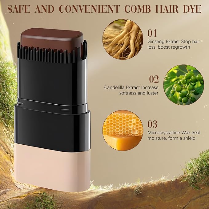 2-in-1 Hair Color Stick & Comb, Waterproof and Sweat-Proof Hair Dye Comb, Instant Convenient Root Touch Up for Gray Hair, Touch up Comb for Women & Men (Black)
