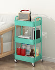 Sywhitta 3-Tier Plastic Rolling Utility Cart with Handle, Multi-Functional Storage Trolley for Office, Living Room, Kitchen, Movable Storage Organizer with Wheels, Green