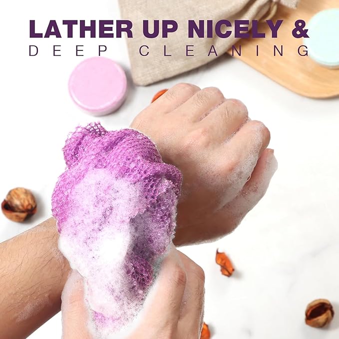 3 Pieces Exfoliating Washcloth Shower Towel African Net Sponge Japanese Wash Cloth Face Exfoliating Sponge Loofah Exfoliating Body Scrubber for Body Exfoliation (Purple,Blue,Green)