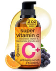 Double Size (2OZ) Super Vitamin C Serum for Face w/Niacinamide Serum, 5% Vitamin C Face Serum w/Hyaluronic Acid, Resveratrol, Anti-Aging Brightening Super C Serum, Facial Serum Vitamina C, E