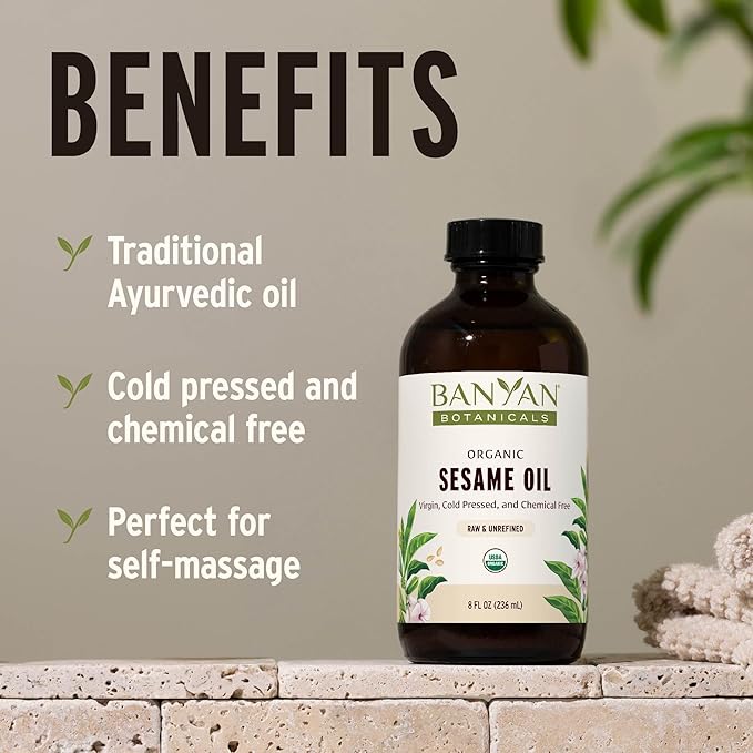 Banyan Botanicals Sesame Oil – Organic & Unrefined Ayurvedic Oil for Skin, Hair, Oil Pulling & More – Multiple Sizes – 128oz. – Non GMO Sustainably Sourced Vegan