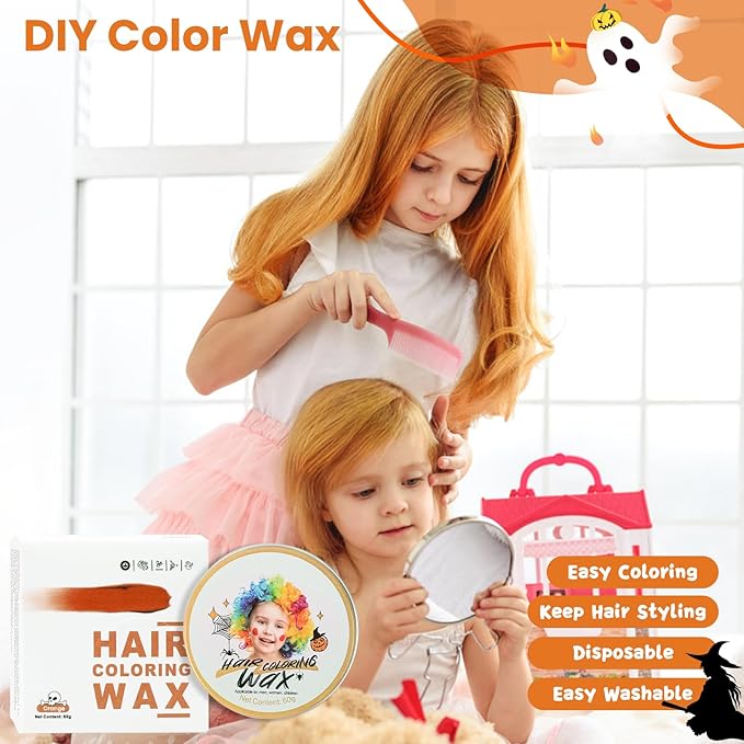 Temporary Orange Hair Color Wax for Kids, Women, Men - Washable Styling Mud, Instant Coloring Gel Cream for Girls, Boys, Teens - DIY Dye for Cosplay, Halloween, Children's Day