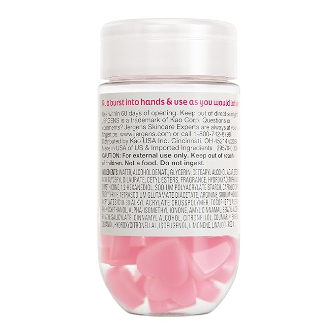 Jergens Cherry Almond Lotion Bursts, Squishy Heart-Shaped Moisturizer Bursts, Lotion Gifts for Teens, 38 Ct