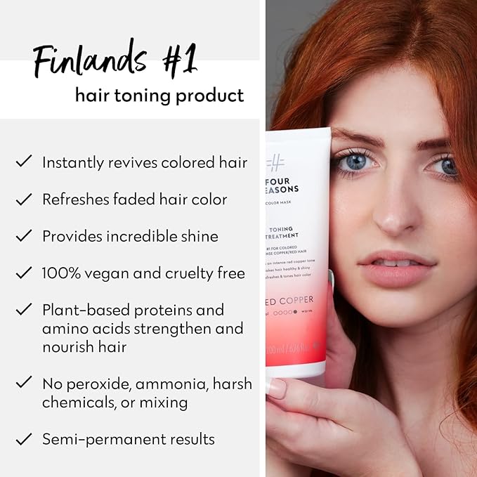 Four Reasons Color Mask - Red Copper - (27 Colors) Toning Treatment, Color Depositing Conditioner, Tone & Enhance Color-Treated Hair - Semi Permanent Hair Dye, Vegan and Cruelty-Free, 6.76 fl oz