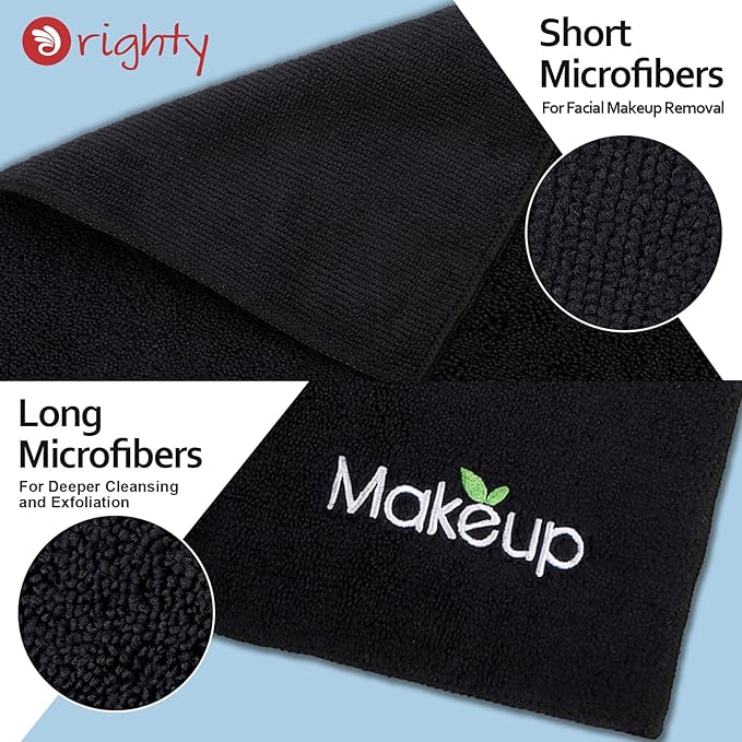 Orighty Makeup Remover Wash Cloths - Super Soft & Quick Dry Microfiber Face Towel, Absorbent Washcloths for Cleansing, Fingertip Face Towels for Makeup Removal, 13 x 13 inch, Pack of 12, Black
