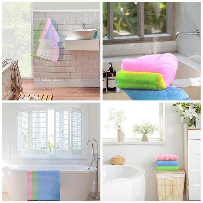 3 Pieces Exfoliating Washcloth Towel African Net Sponge Japanese Washcloth Exfoliating Sponge Loofah Exfoliating Body for Body Exfoliation(Pink,Blue,Green)