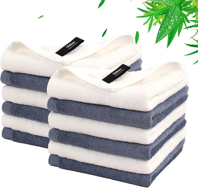 Wash Cloths 12 Pack, 13x13 inch Large Face Towel on Sensitive Skin, Easy to Clean Slate Blue Makeup Eraser Cloth, Super Soft and Gentle Bath Washcloths for Face and Body, Reusable Facial Clean Clot