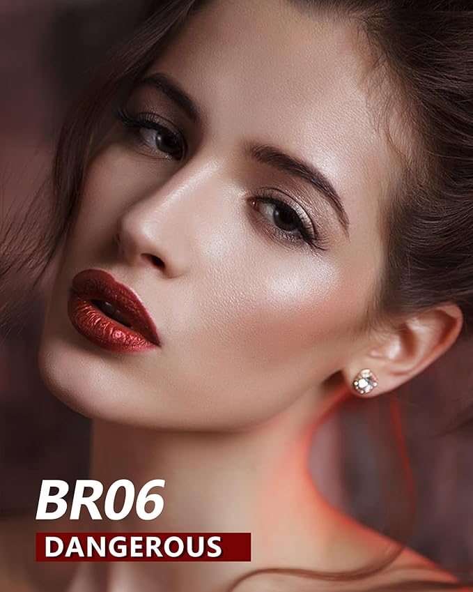 MAKI YIKA 3Pc Metallic Lipstick for Women, Red Pink Brown Glitter, Long Lasting, Full-Coverage Liquid Lip Gloss