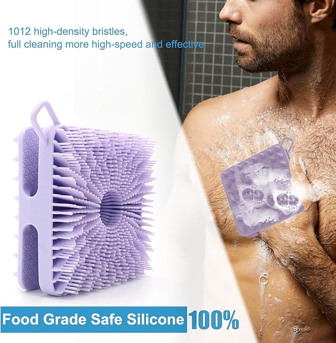 Silicone Body Scrubber Women, Dual-Sided Design Exfoliating Body Brush Buffer Scrubber and Scalp Massager, Shower Scrubber for Body, Silicone Loofah, Ergonomic No-Slip, Easy to Clean(Purple)