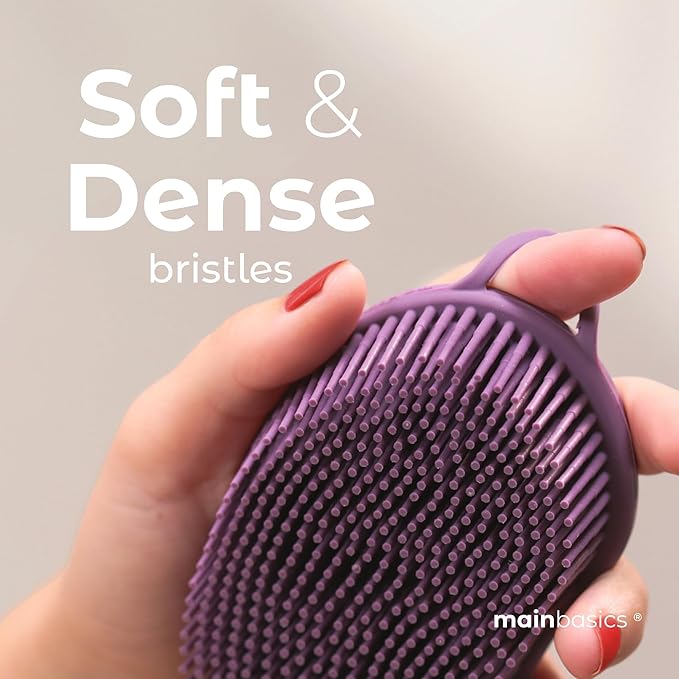 MainBasics Silicone Body Scrubber – Dual-Sided Shower & Scalp Scrubber, Gentle Silicone Loofah Alternative for Deep Clean (Purple, Scalp)