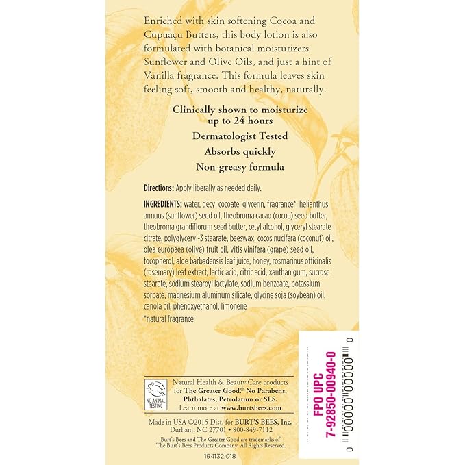 Burt'S Bees Body Lotion, Cocoa and Cupuacu Butters, 0.45-Pound (Pack of 2)