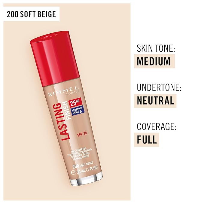 Rimmel London Lasting Finish 25HR - 200 Soft Coverage, Waterproof, 1oz