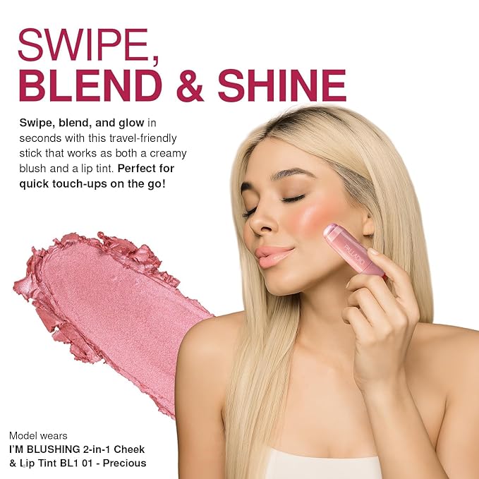 Palladio I'm Blushing 2-in-1 Cheek and Lip Tint, Buildable Lightweight Cream Blush, Sheer Multi Stick Hydrating formula, All day wear, Easy Application, Shimmery, Blends Perfectly onto Skin, Darling