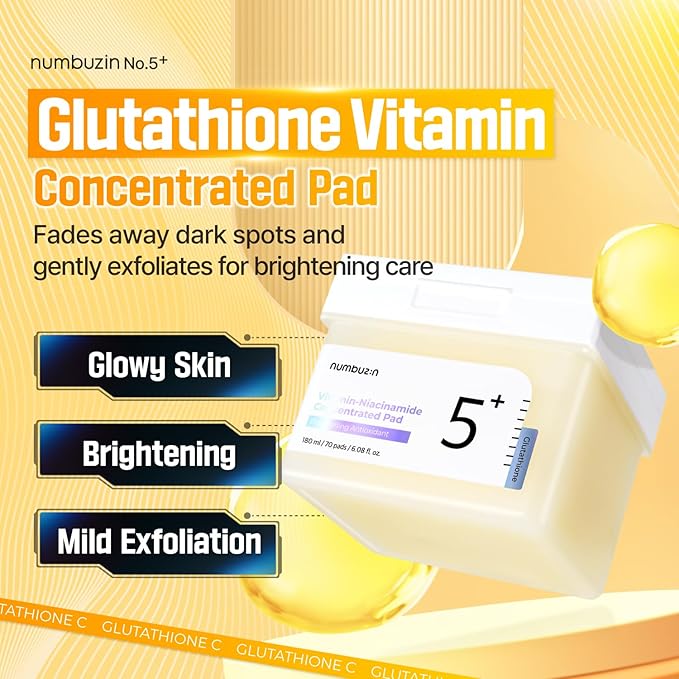 numbuzin No.5 Toner Pads | Vitamin-Niacinamide Concentrated Pad | Double-Sided | Glutathione, Niacinamide, PHA & LHA | Exfoliation, Hyperpigmentation Care | 70 Pads/180 ml