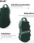 Silicone Body Scrubber Silver-Infused Dual-Sided 3-in-1 for Shower, Body Cleaning+Massage+Exfoliator Body Brush Buffer for Men and Women, Silicone Loofah, Non-Slip Handle (Midnight Green)