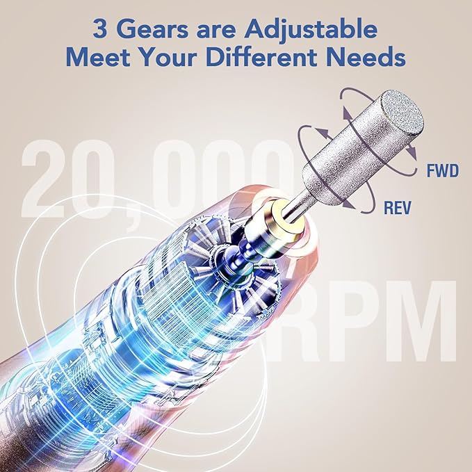 Mfish Professional Nail Drill Kit, Electric Nail File for Acrylic/Gel Nails,12 Bits, Adjustable Speeds, Portable Cordless Electric Nail Tools for Home & Salon Use