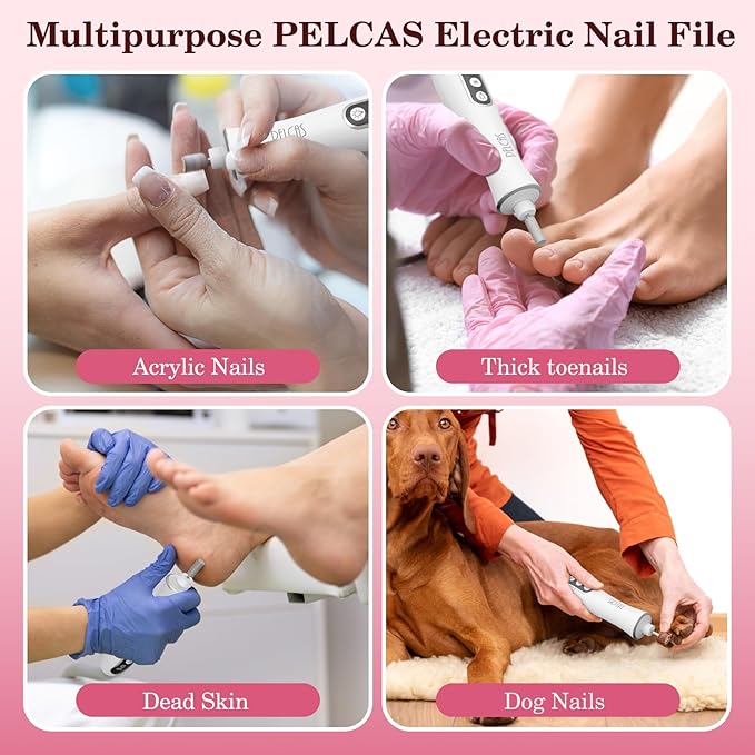 PELCAS Cordless Nail Drill, 10 Speeds Professional Electric Nail File with LED Light Portable Electric Toenail Files with LCD Screen for Thick Nails, Acrylic Nails, Polishing, Nail Art