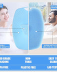 Zinc Infused Silicone Body Scrubber for Shower,Food-Grade Handheld Cleansing Skin Brush, Gentle Exfoliating and Lather Well - Azure