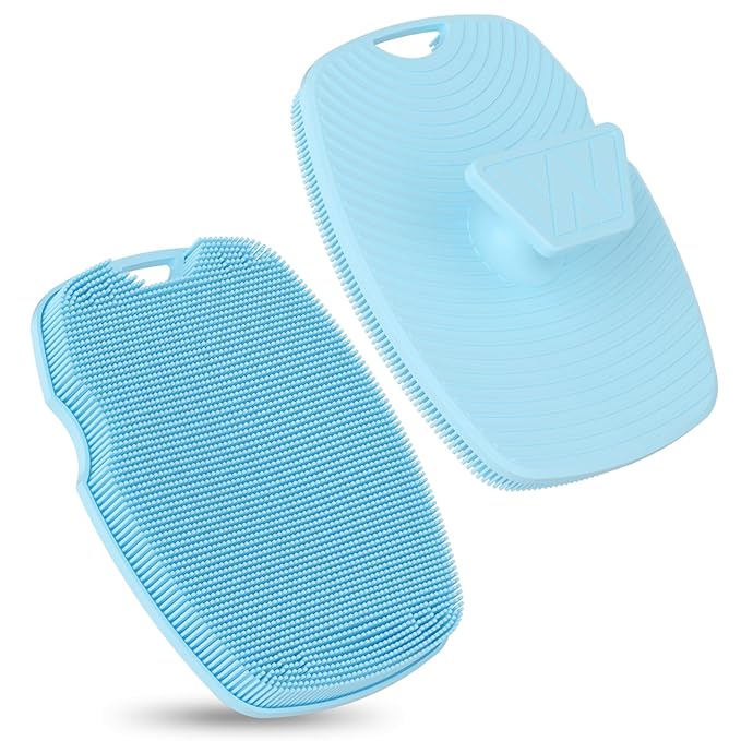 Zinc Infused Silicone Body Scrubber for Shower,Food-Grade Handheld Cleansing Skin Brush, Gentle Exfoliating and Lather Well - Azure