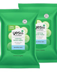 Yes To Face Wipes for Women and Men, Sensitive Facial Cleansing Wipes for use as a Make Up Remover, Cleaning, Soothing, Cucumbers Aloe Vera (Pack of 2)