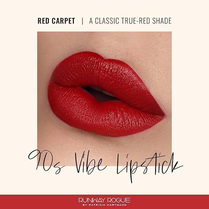 Runway Rogue 90s Vibe Lipstick, Moisturizing Matte Classic True-Red Lipstick, ‘Red Carpet’