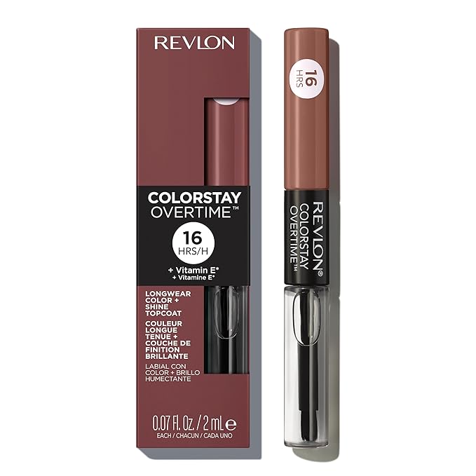Revlon Liquid Lipstick with Clear Lip Gloss, ColorStay Overtime Lipcolor, Dual Ended with Vitamin E, 560 Taupe Time, 0.07 Fl Oz