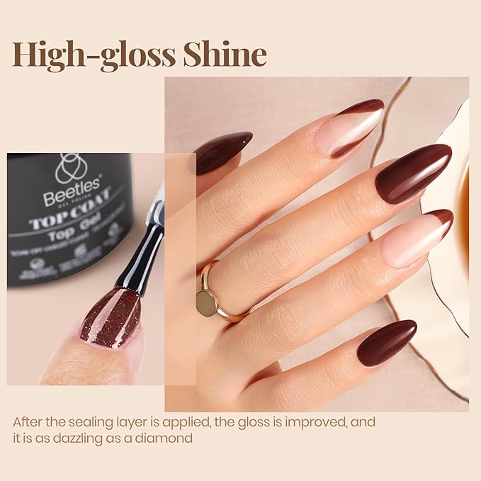 Beetles Gel Top Coat Base Coat and Cuticle Oil Set 3Pcs, No Wipe Top Gel Glossy Shine Long Lasting, Cuticle Oil Care for Dry Damaged for Stronger Nails Fall Nail Gifts For Girls