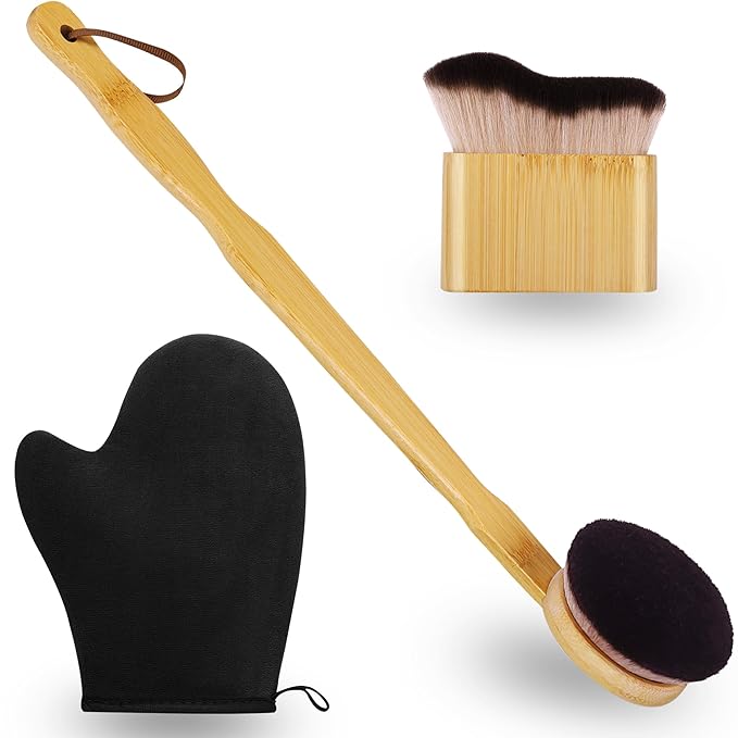 3 in 1 Self Tanning Mitt Self Tanner Brush for Body Kabuki Brush for Self Tanner Mitt Self Tanning Brushes for Self Tan Brushes Tanning Glove Self Tanner Back Applicator Back Tanning Applicator