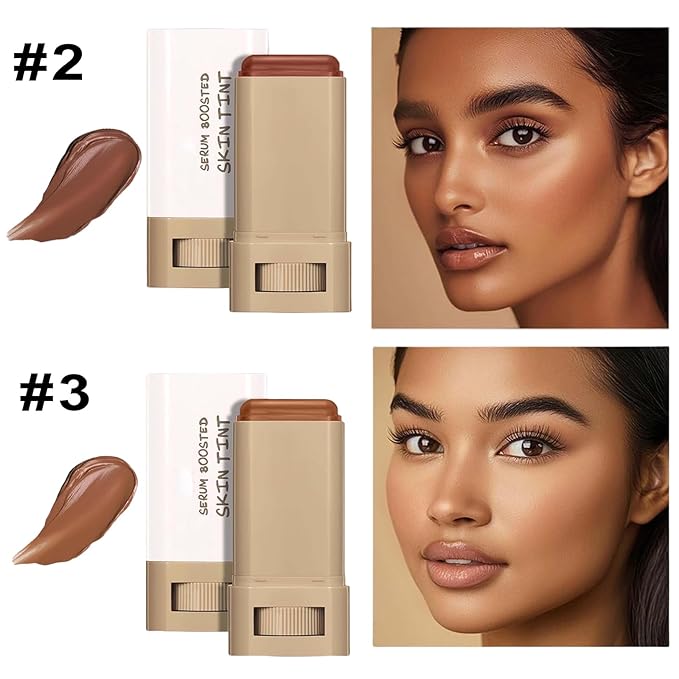 Beauty Balm Serum Boosted Skin Tint, Lightweight Solid Tinted Hydrating Serum Foundation Contour Stick for Women, Sheer to Medium Coverage, Radiant & Dewy Finish for Face Makeup (#02 03)