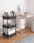 Calmootey 3-Tier Rolling Utility Cart with Drawer,Multifunctional Storage Organizer with Plastic Shelf & Metal Wheels,Storage Cart for Kitchen,Bathroom,Living Room,Office,Black