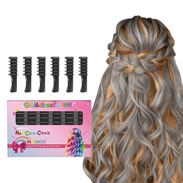 MSDADA New Hair Chalk Comb Temporary Hair Color Dye for Girls Kids with Light Color Hair, Washable Hair Chalk for Girls Age 4 5 6 7 8 9 10 Birthday Cosplay DIY, Christmas,New Year (Black)