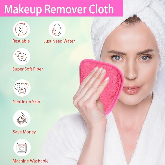 Makeup Remover Cloths for Face, Eye, Lips - Reusable Makeup Remover Pads Soft Microfiber Facial Cleansing Cloths 5 x 5 inch 6 Pack (Dark Pink)