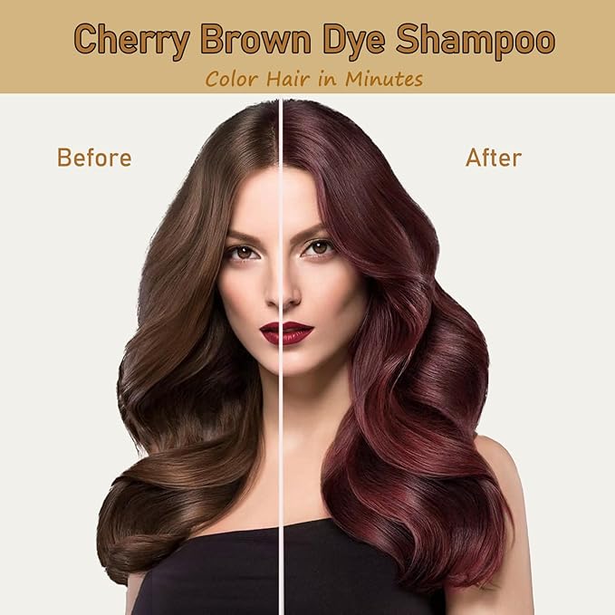 Fvquhvo Instant Cherry Brown Hair Color Shampoo, 3 in 1, Works in Minutes, Easy to Use, Natural, 16.9 Fl Oz
