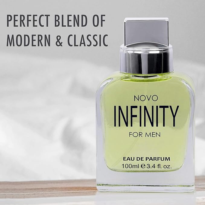 NovoGlow Novo Infinity for Men- 3.4 Fluid Ounce Eau De Parfum Spray for Men - Refreshing Citrusy & Floral Top Notes Smell Fresh All Day Long Lovely Gift Occasions