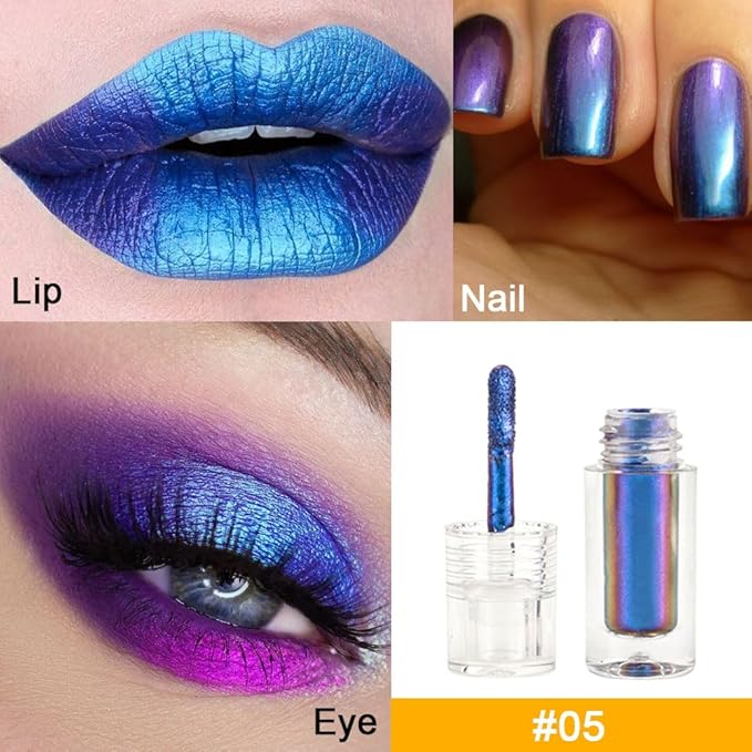 AMY'S DIARY Blue Duochrome MultiChrome Chameleon Liquid Metallic Eyeshadow, High-Impact Multi-Dimensional Finish,Silky Smooth and High Pigment Holographic Glitter Eyeshadow Makeup (#05)