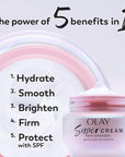Olay Super Cream with Sunscreen SPF 30, 1.7 oz, Ultra Lightweight Face Moisturizer - Vitamin C & E, Hyaluronic Acid, Niacinamide, Collagen Peptide - Hydrate, Smooth, Brighten, Firm, and Protect
