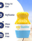 Solar Buddies Sunscreen Applicator - Single Blue - Refillable Roll on Sponge Sunscreen, Suncream & Lotion Applicator For Kids, Adults & Families - Holds 3.4fl oz, Perfect Size for Travel