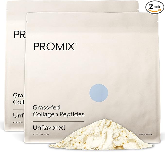Promix Hydrolyzed Collagen Peptides - Type 1 Grass Fed Collagen, 4.7g glycine, Type 3 bioactive peptides - Unflavored - 2.5 Pound (Pack of 2)