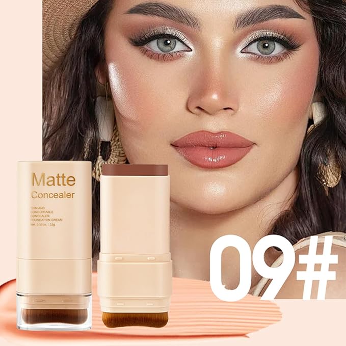 Foundation Stick, 2 in 1 Dual-Ended Eraser Contour Stick with Brush, Tinted Moisturizer, Skin Tint, Face Foundation, Radiant & Dewy Finish for Face Makeup, Sheer to Medium Coverage (＃09)