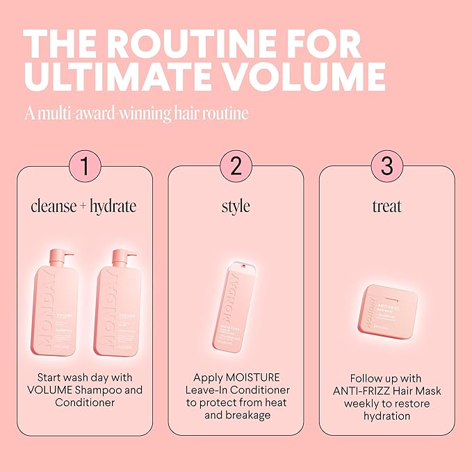 MONDAY HAIRCARE Volume Shampoo + Conditioner Set (2 Count) 27 oz. For Thin, Fine, and Oily Hair Made with Coconut Oil, Ginger Extract, and Vitamin E 100% Recyclable Bottle