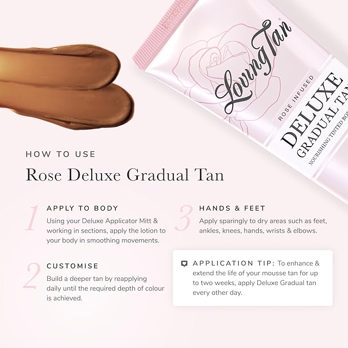 Loving Tan Rose Scented Deluxe Gradual Tan Lotion, Dark-Natural Looking Self Tanner, Professional Strength Sunless Tanner, 5+ Self Tanning Applications-Cruelty Free, Naturally Derived DHA-3.3 Fl Oz