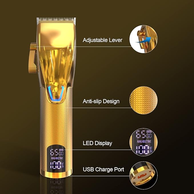 Cordless Hair Clippers for Men,Professional Hair Clippers Trimmer Kit,Barber Fading Clipper and Zero Gap T-Blade Trimmer Set with LED Display for Mens Gifts(Gold)