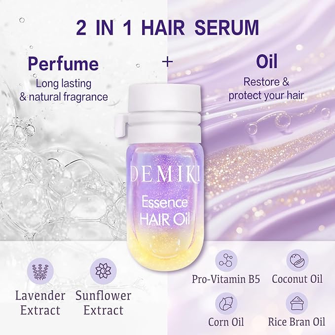 DEMIKI Hair Oil For Frizzy Hair With Coconut Oil - Hair Treatment For Dry Damaged Hair, Hair Perfume Oil For Curly Hair, Frizz Control Hair Care Products, Mini Bottles Hair Oil For Damaged Hair, 12pcs