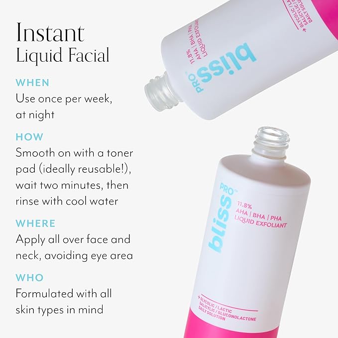BlissPro™ Liquid Exfoliant - Weekly Exfoliating Treatment with 11.8% AHA, BHA, PHA - 4 Fl Oz | Smooths Skin Texture, Reduces Pores & Fine Lines