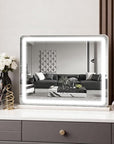 ROLOVE 23x18 Inch Vanity Mirror with Lights, 3-Color Modes, Dimmable LED Mirror with Touch Control - Large Makeup Mirror for Dressing Room (Wall/Tabletop Mount)