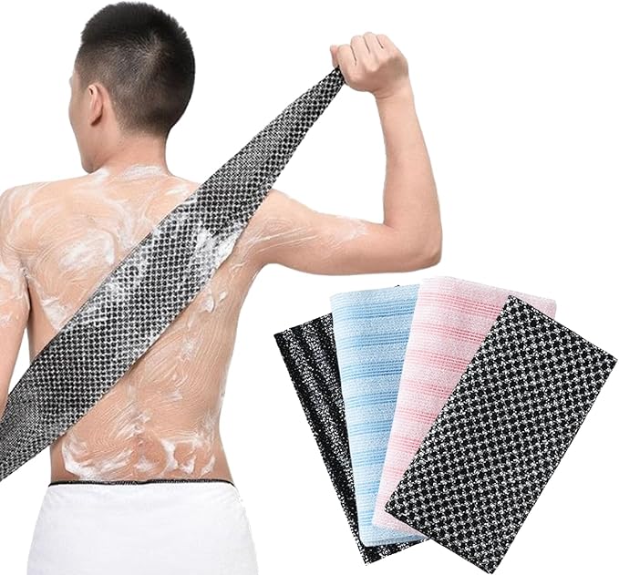 Exfoliating Shower Towel, Back and Body Exfoliator Towel, Scrub Cloth, Bath Towel, Portable Bath Towel, Travel and Quick Drying, for Women and Men (4pcs)